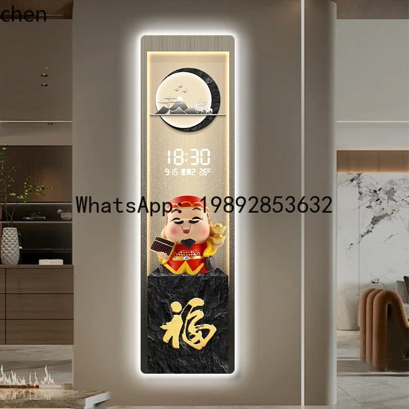 u20New Chinese Style Entryway Decorative Painting with Clock, Wall Clock for Living Room and Corridor