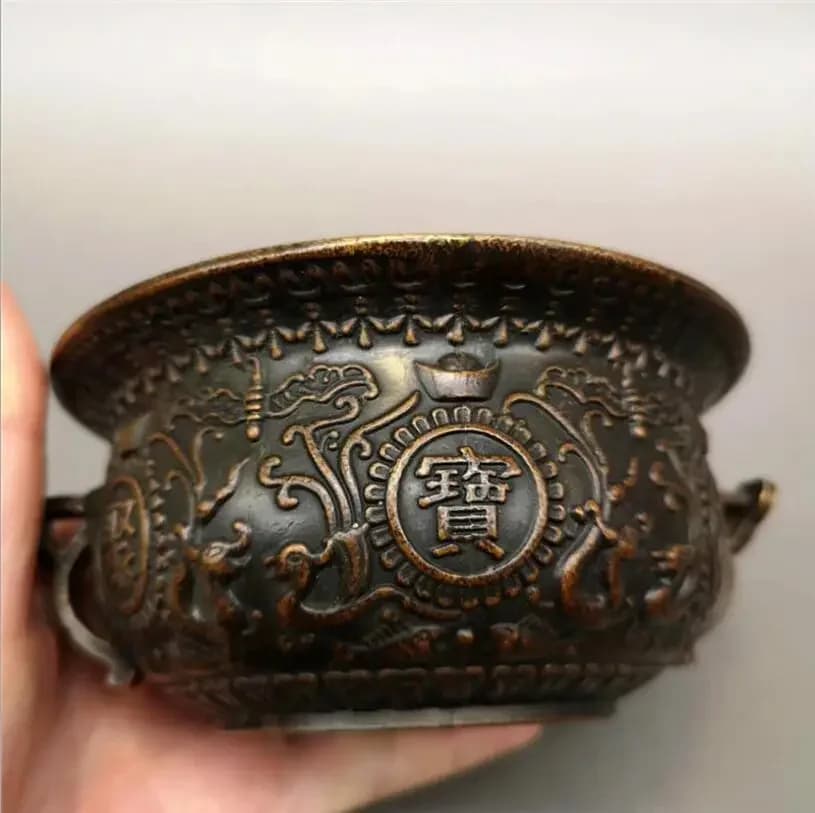 Copper Statue Manufacturer direct sale antique bronze ware, clear decoration, fine carving, antique incense burner, small orn