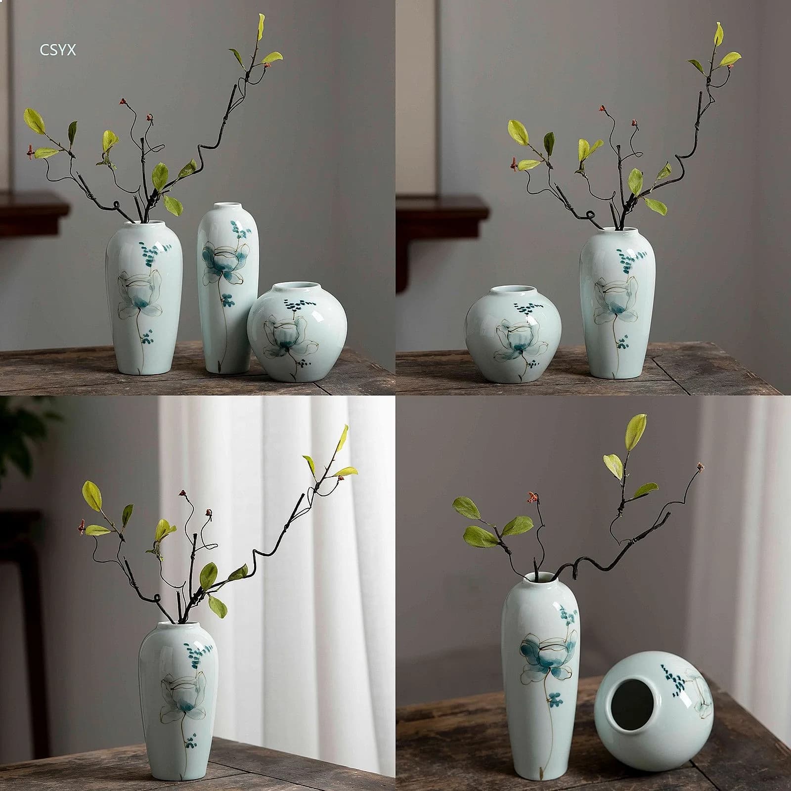 Jingdezhen Famille Rose Ceramic Vase Modern Lotus Porcelain Home Decor Light Luxury