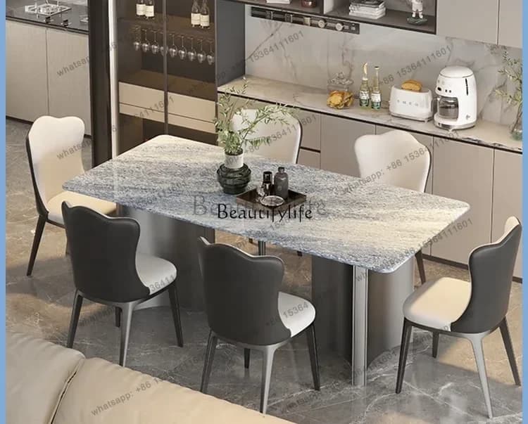 13Italian Mild Luxury Marble Dining Table Home Blue Crystal High-End Modern Simple Rectangular