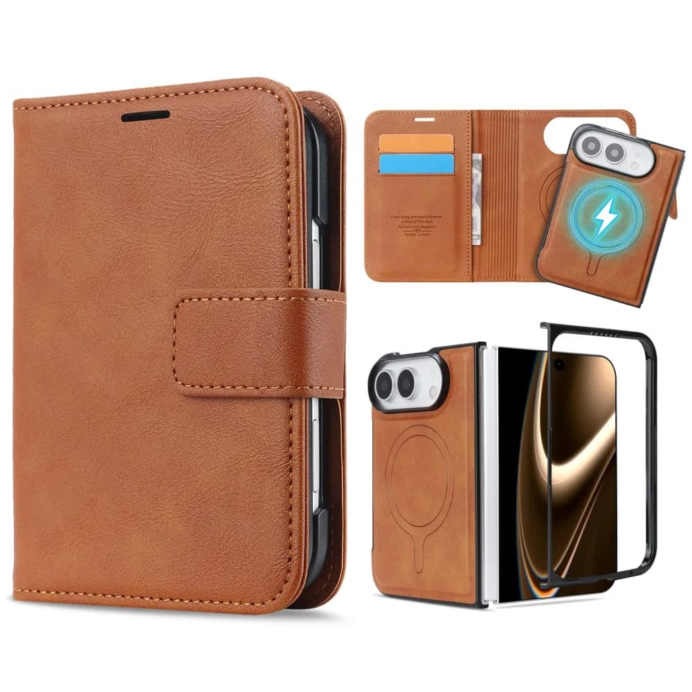 Detachable 2 in 1 Magnetic Charging Leather Flip Phone Cover for iPhone Duo with Built-in Wallet Pocket & Card Slots