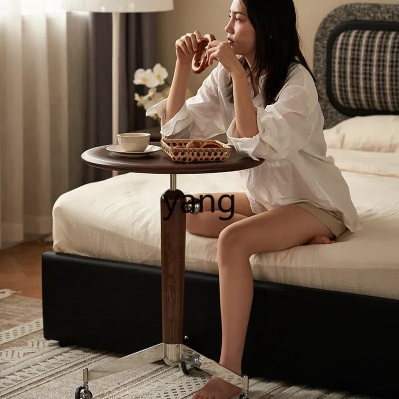 LTT can lift the coffee table multi-function medieval solid wood small round table living room can be moved