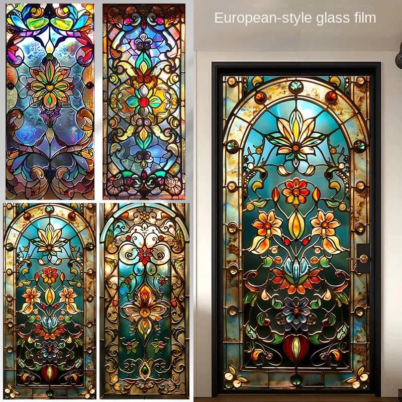 European Vintage Stained Glass Film Window Anti-peeping Window Sticker Stained Glass Window Film  Static Cling Frosted / Etched