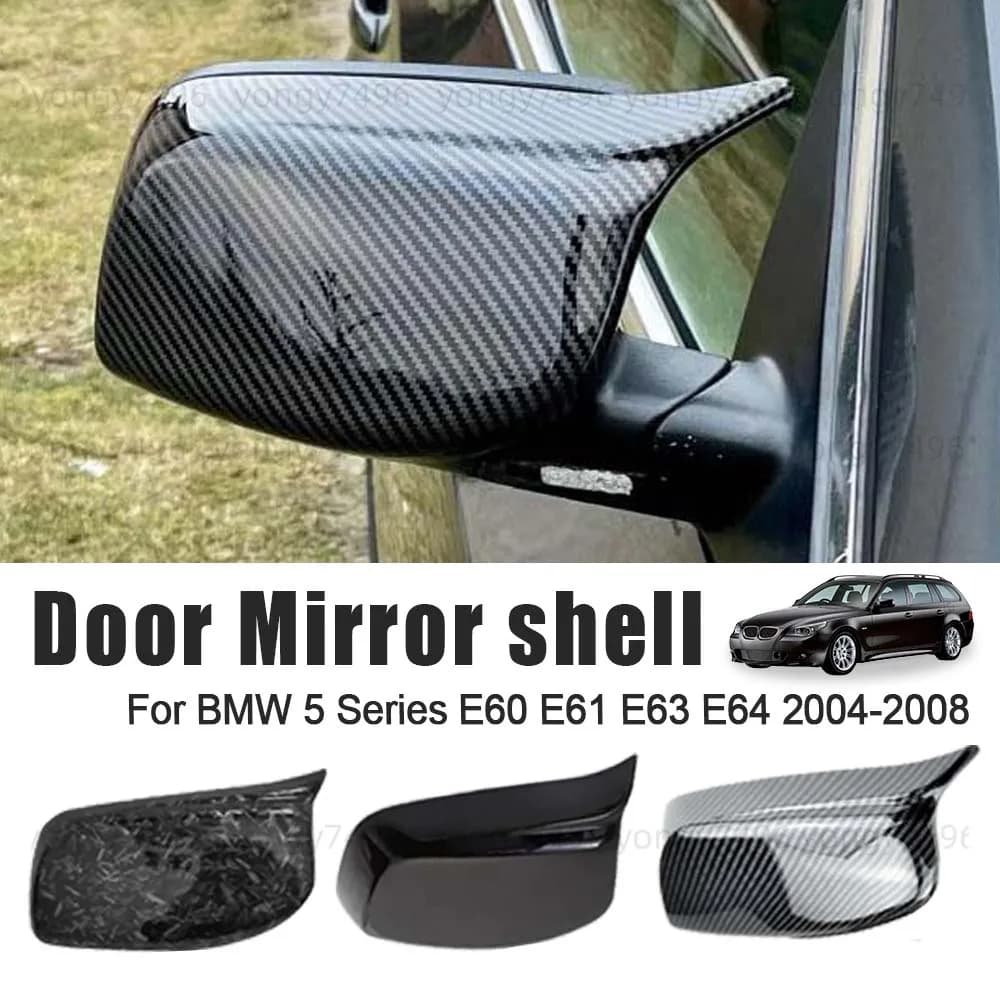 Protective Cover Door Mirror Shell For BMW 5 Series E60 E61 E63 E64 2004-2008 Rearview Accessories Replace Carbon Fiber Black