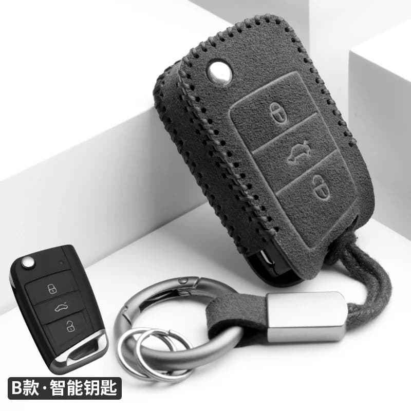 Suede Key Fob Cover Keychian for Volkswagen - Compatible with Lavida, Polo, Sagitar, Golf, Bora, Tiguan L, Beetle, and Tharu