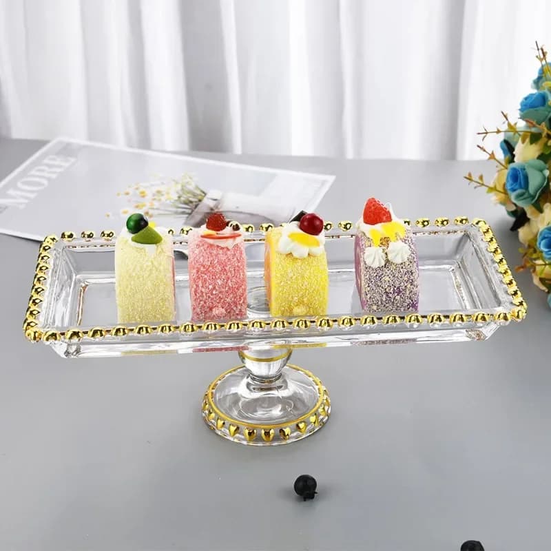 Bead Tall Glass Fruit Plate Pastry Plate Round Dim Sum Dessert Food Tray