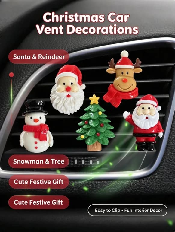 Christmas Car Air Vent Ornament Decoration Cute Holiday Season Gift For Car SUV Truck Van Auto Accessories