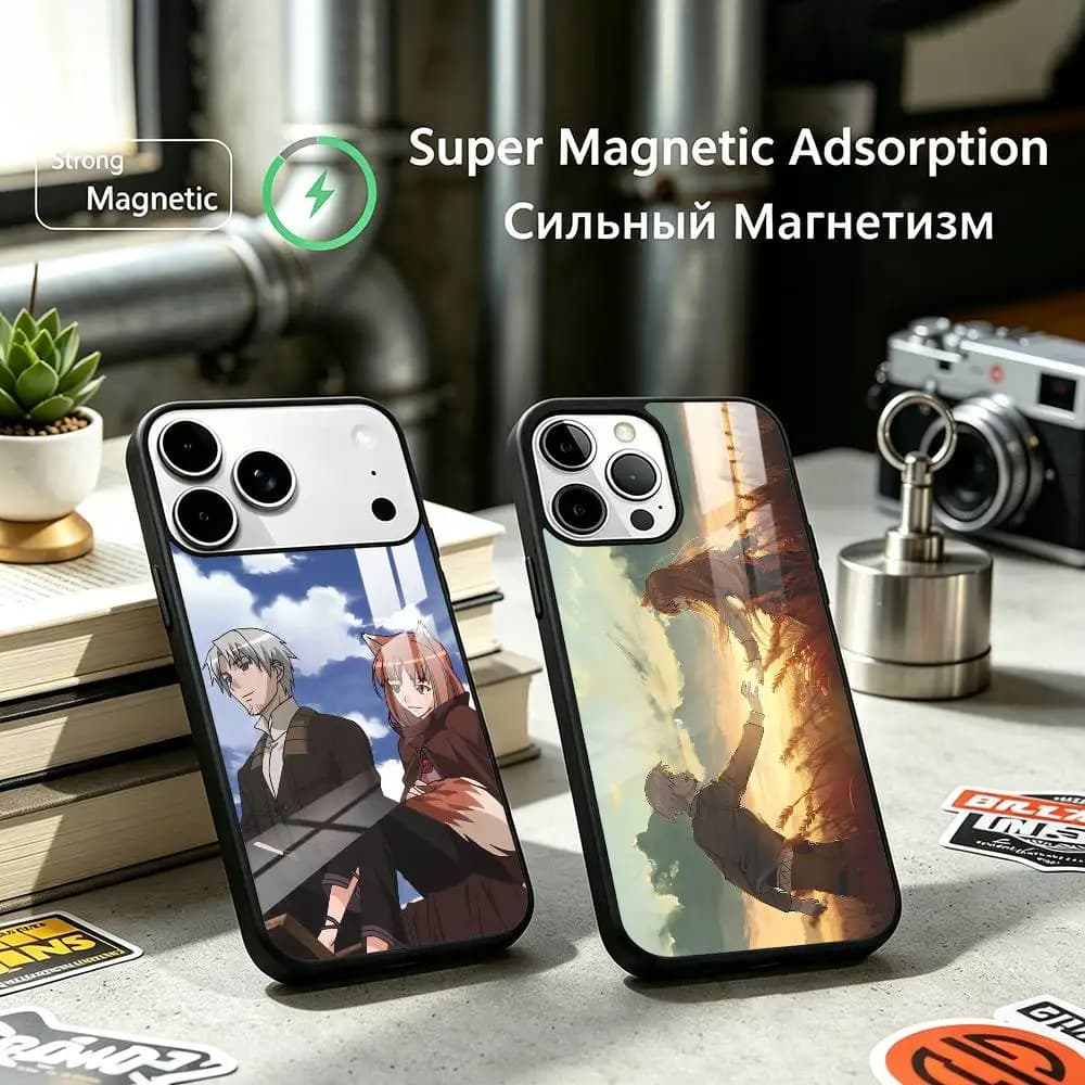 Anime Holo Lawrence Couple Style Phone Case For iPhone17,16,15,14,13,12 Plus,Pro Allows magnetic wireless charging