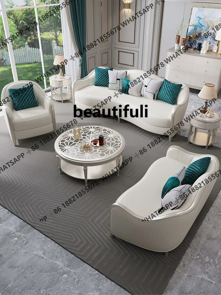 American leather sofa combination living room size apartment modern simple high-end luxury solid wood furniture