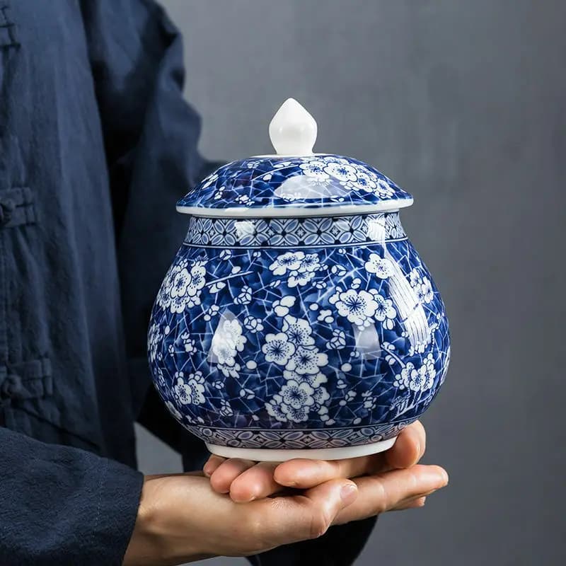 5.3" Chinese Classic Jingdezhen Blue White Porcelain Ceramic Sealed Tea Caddy Collect
