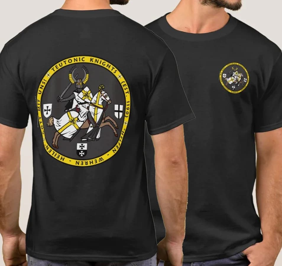 Coat of Arms of Teutonic Knight Charging on Horseback T-Shirt. Summer Cotton Short Sleeve O-Neck Mens T Shirt New S-3XL