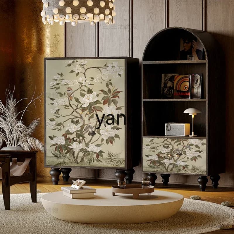 xyy cream wind flower bird solid wood storage bookcase bedroom entrance storage integrated vertical cabinet