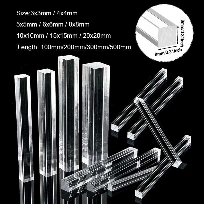 1-10 PCS Acrylic Square Transparent Organics Glass Rod Multi Size Length 10-50 cm DIY Craft Architectural Model Material