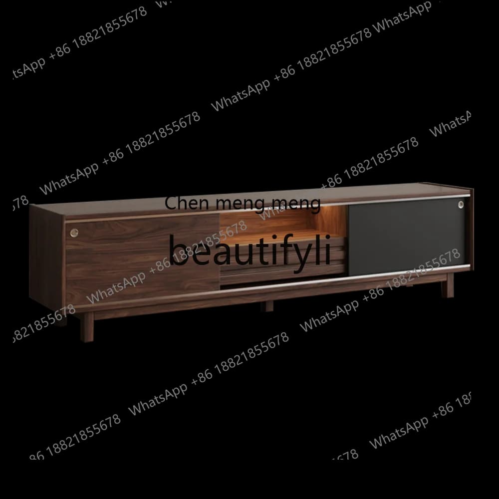 Black walnut TV cabinet living room combination coffee table fashionable multi-functional storage retro floor cabinet