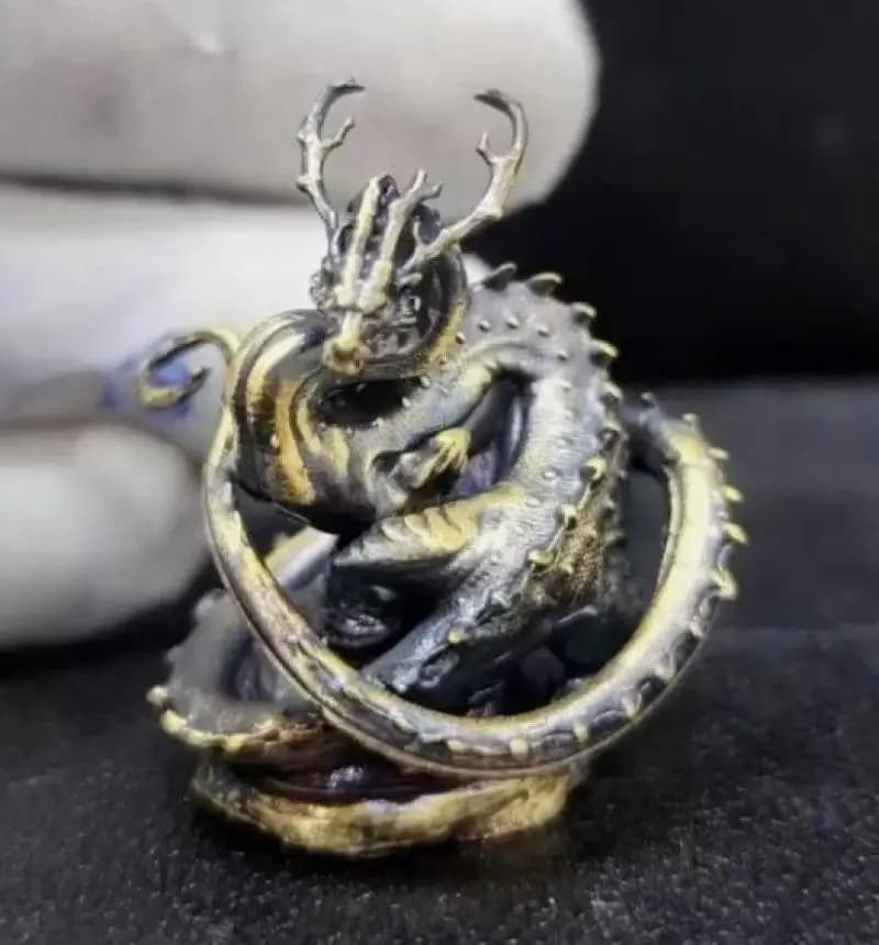 Brass Carved Chinese Dragon Statue Animal Feng Shui Decor