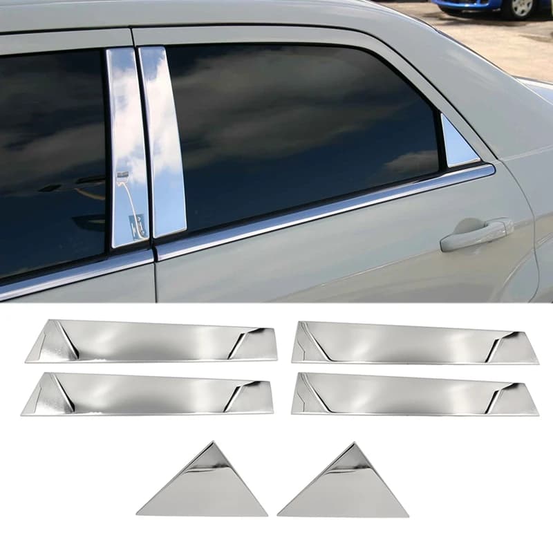 6Pcs Car Door Window Chrome Pillar Post Trim 2005-2010 Chrysler 300 300C Chrome Trim Decoration