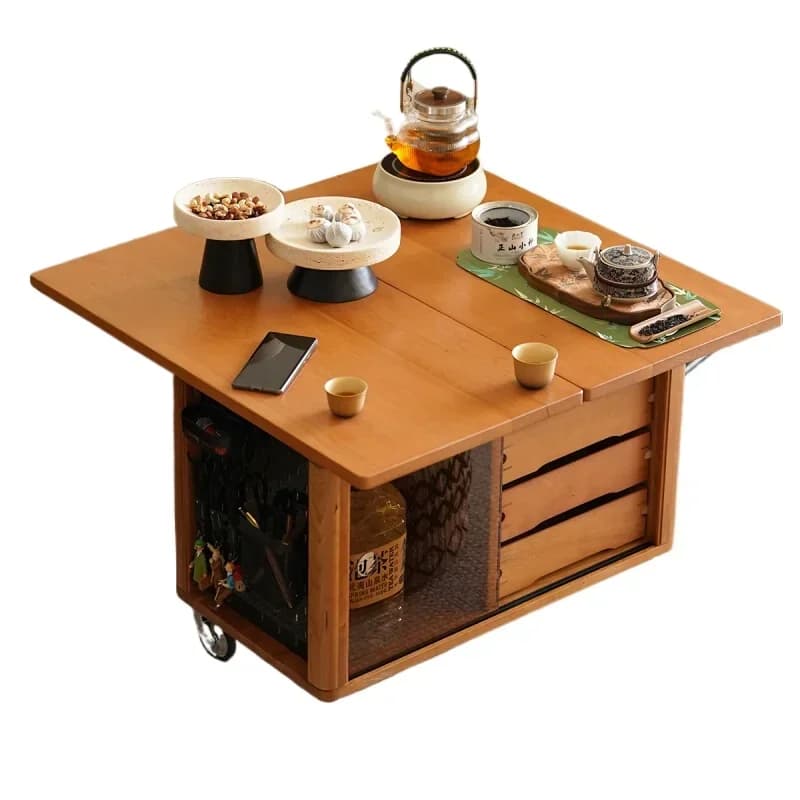Solid wood coffee table household living room trolley cherry wood small apartment
