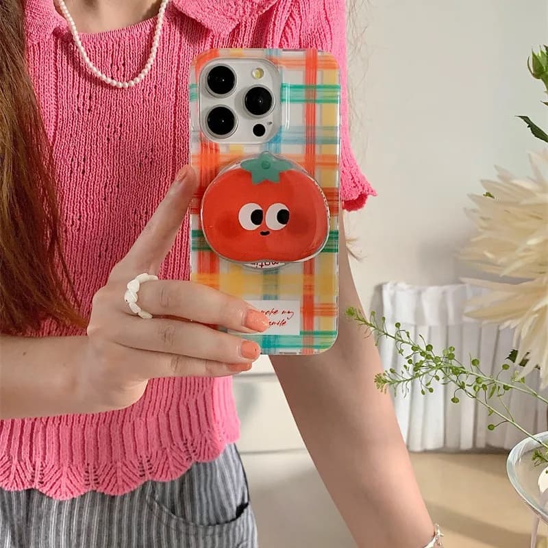 Magnetic painted fun grid phone case with tomato holder For iPhone 11 12 13 14 15 16 17 18 Pro max