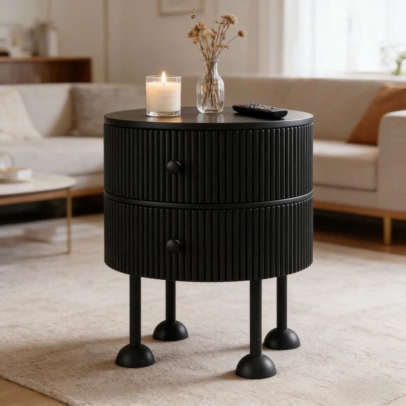 Master bedroom small bedside table household bedroom black round small bedside table