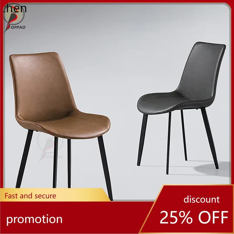 YFY Italian Style Light Luxury   Saddle Leather Chair Nordic Comfortable Backrest Chair Home Simple Dining Table and Chair Set