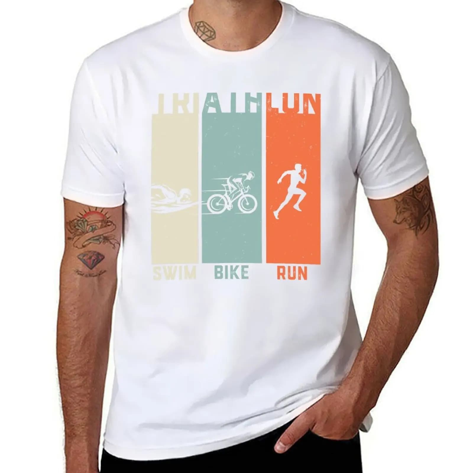Triathlon Vintage Swim Bike Run T-Shirt graphic t shirts for man t shirts for man pack cotton T-Shirt