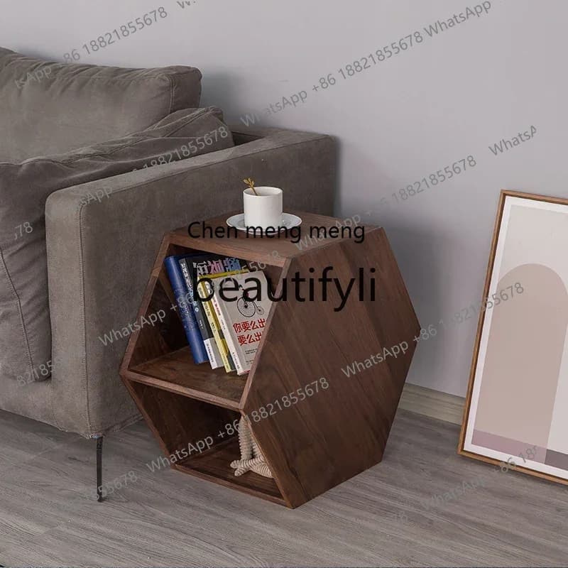 CC Modern Minimalist Small Apartment Black Walnut Sofa Side Table Tea Cabinet Multifunctional Side Cabinet Small Coffee Table