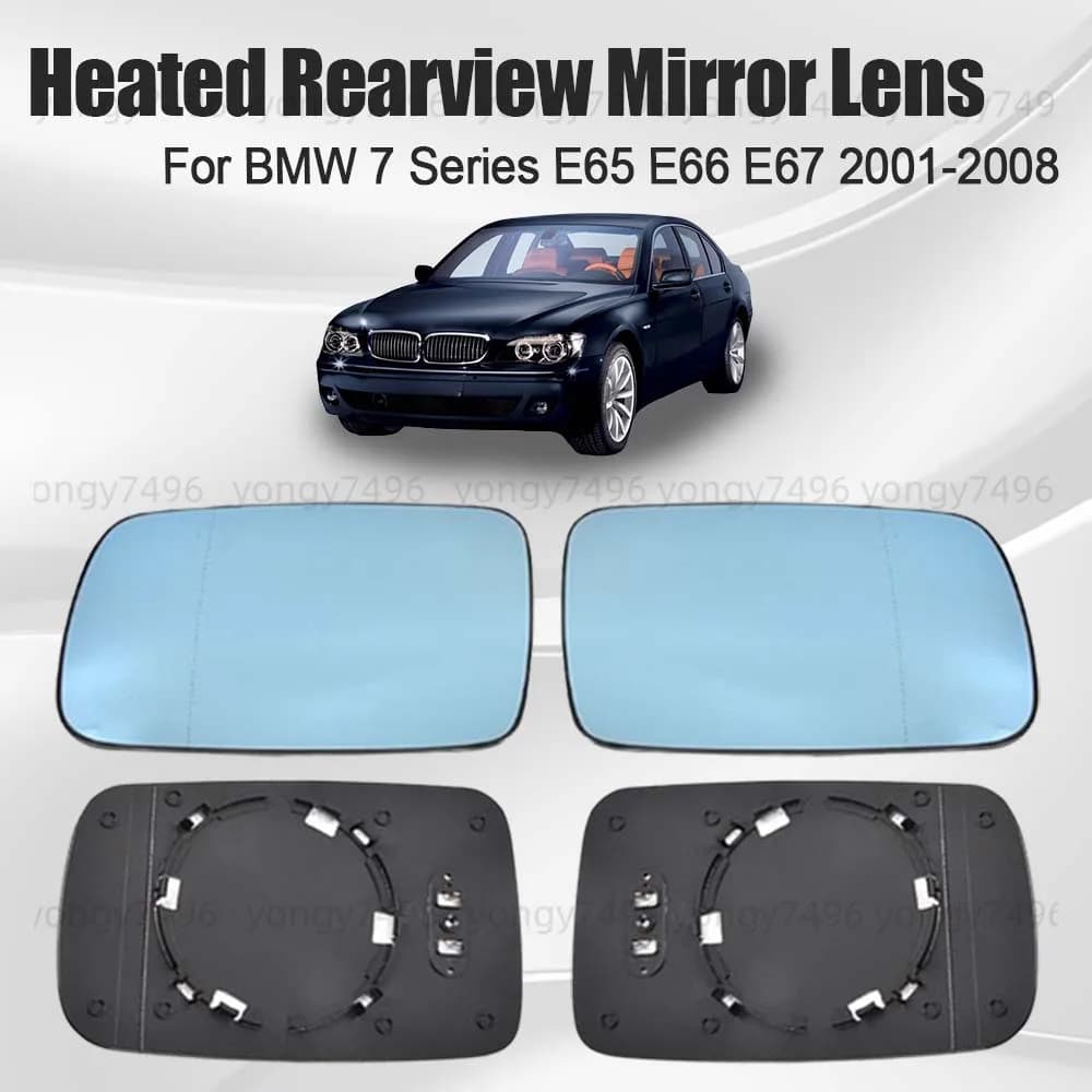 Car Wide Angle Blue Heated Rearview Mirror Lens For BMW 7 Series E65 E66 E67 2001-2008 Cars Accessories Replace Decoration