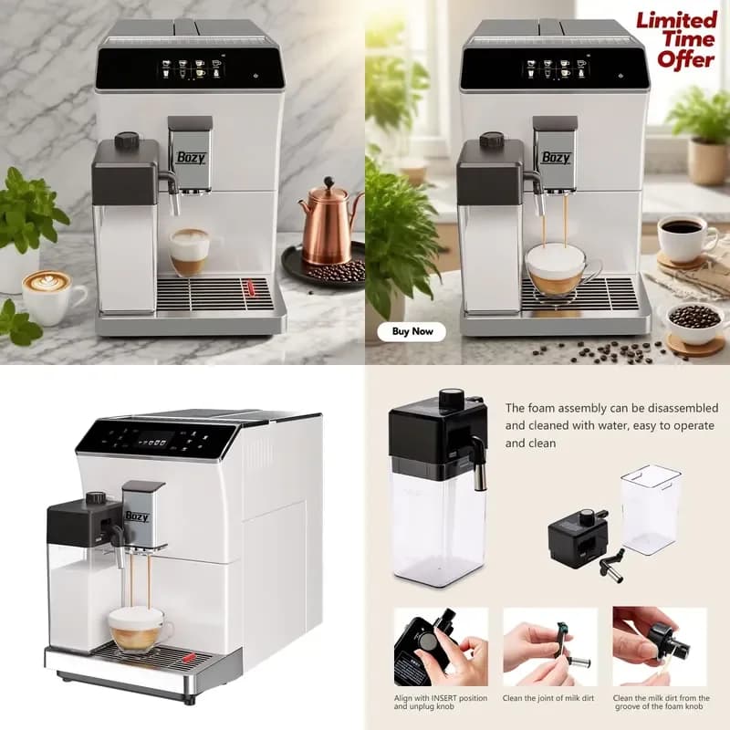 Automatic Espresso Coffee Machine with Grinder and Milk Frother for Home and Office Use