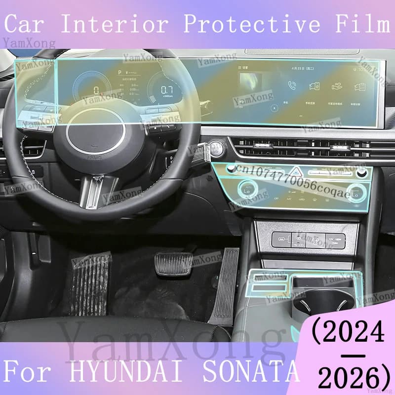 For HYUNDAI SONATA 2024-2026 Car Center Panel TPU Transparent Film interior Kit Sticker Dashboard Navigation screen scratch Film