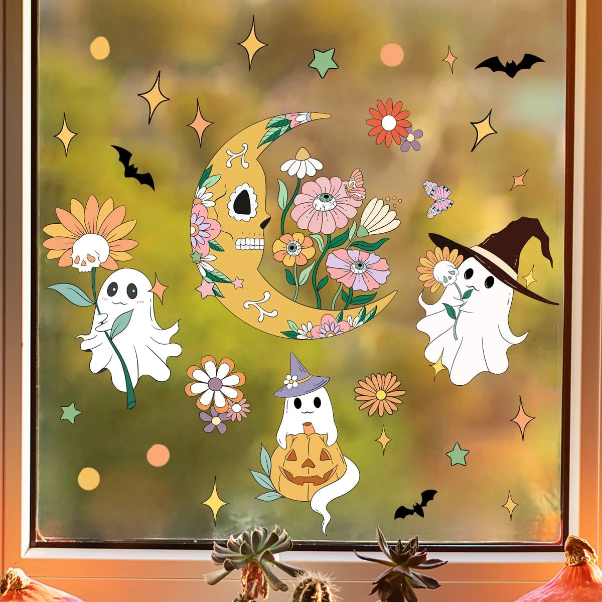 Halloween Ghost & Bat Static Clings - Spooky Window Decals for Glass Home Decor