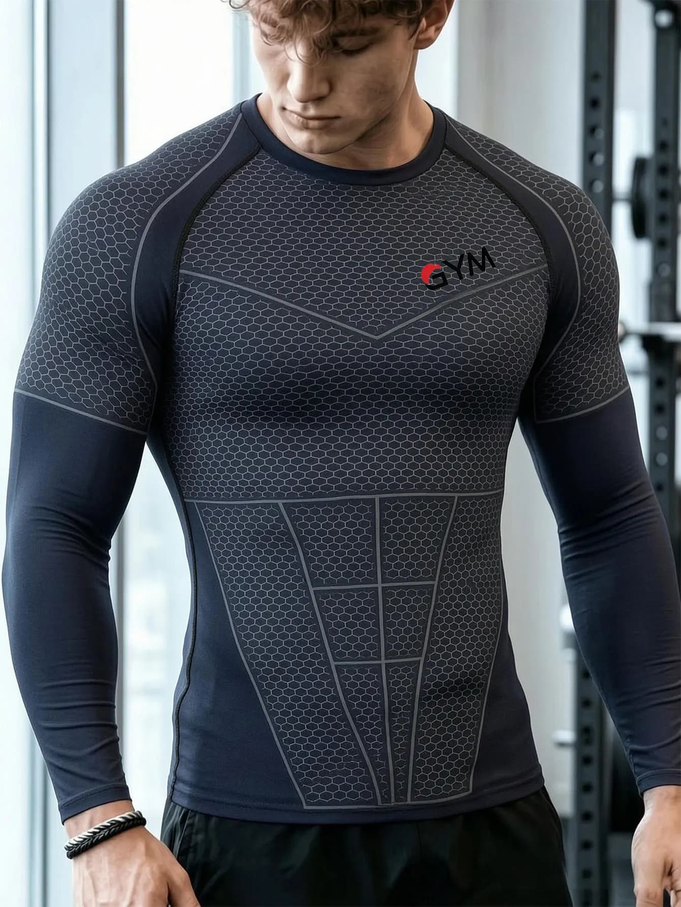 New Men's Compression Long Sleeve Shirt Black Fitness T-shirt Male Running Quick Drying Gym Top Sun Protection Sports Base Layer