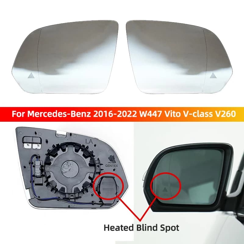 Warning Rear Mirror Glass with Light For Mercedes-Benz 2016-2022 W447 Vito V-class V260 Heated Blind Spot