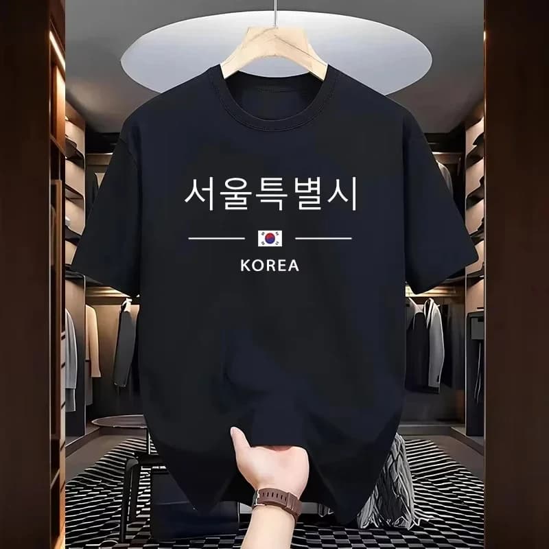 Seoul Korea City Print Short Sleeve T-Shirt Men 100% Cotton O-Neck Summer Casual Fashion Tee Top Streetwear Apparel