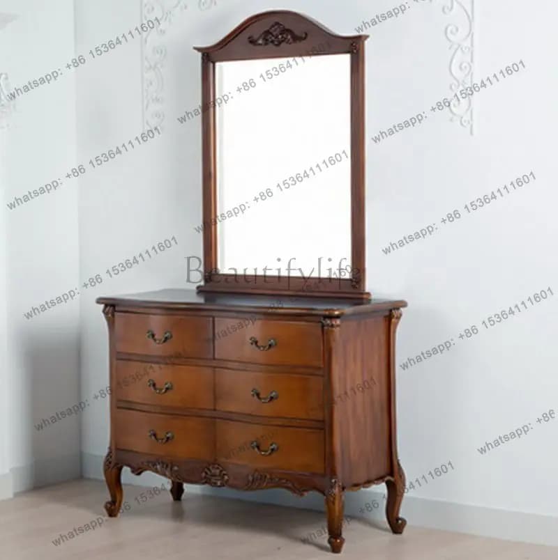American country dresser mirror, solid wood carved bedroom dresser