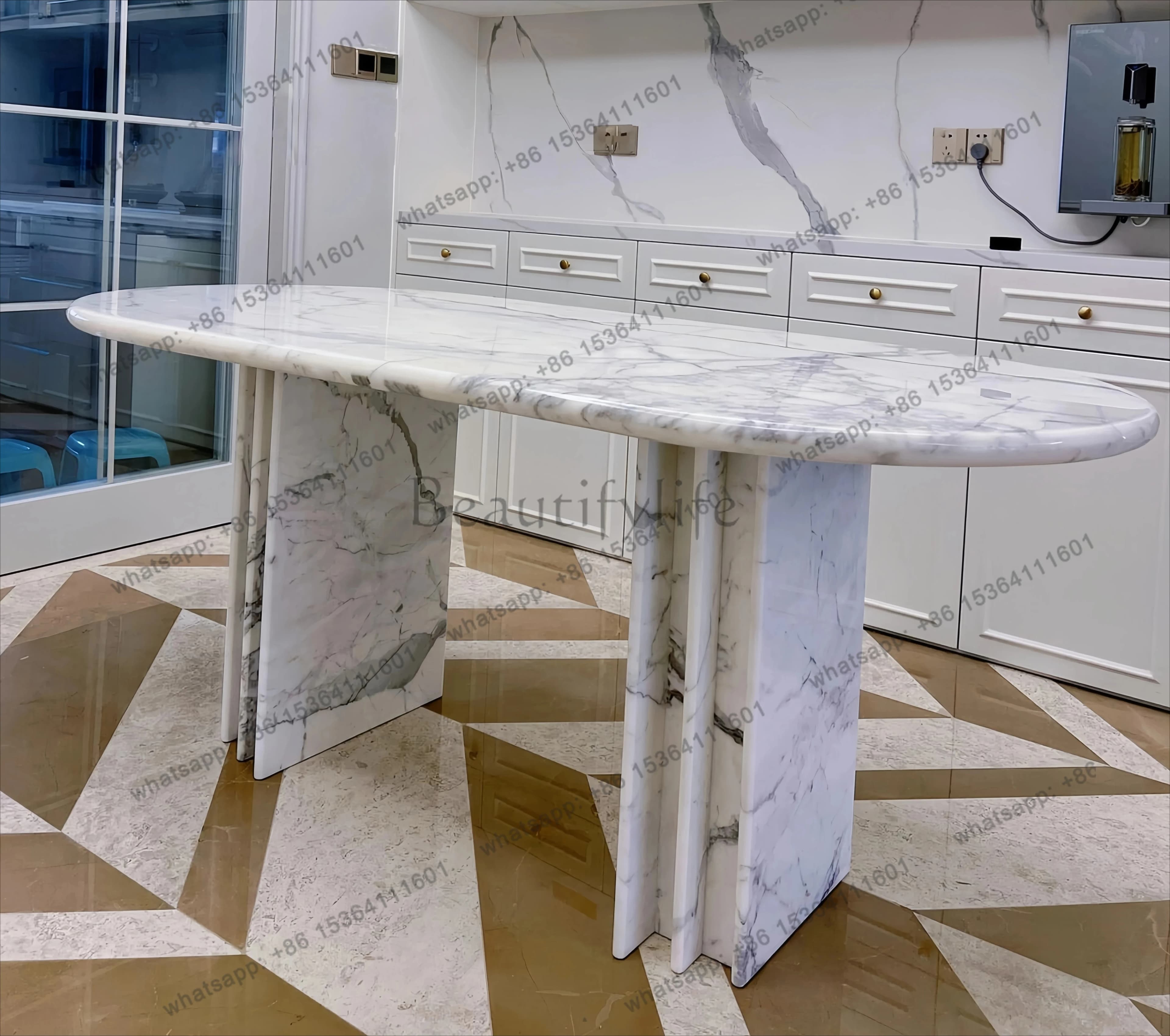 French retro marble dining table in the ancient style cream style white oval