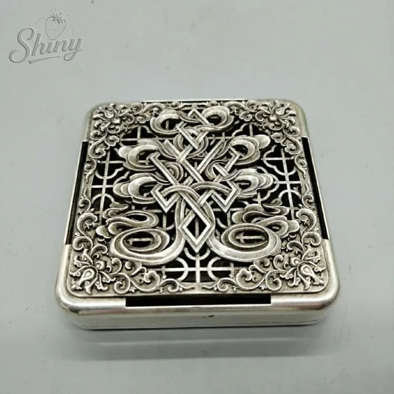 Antique Bronze Collection, White Bronze Silver-plated Openwork Ink Box, Four Treasures of The Study Decorative Item
