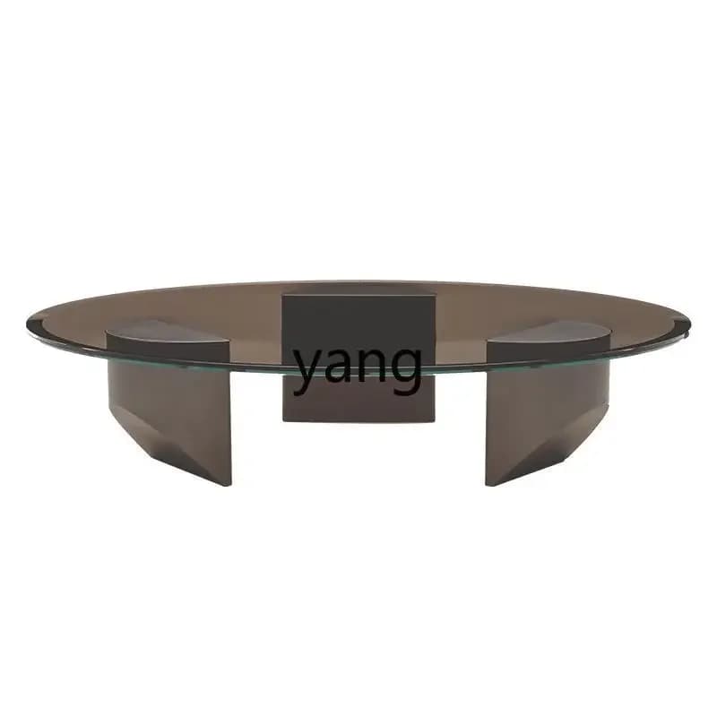LTT Italian Minimalist Round Coffee Table Modern Simple Stainless Steel Tea Table Home Living Room Glass Coffee Table