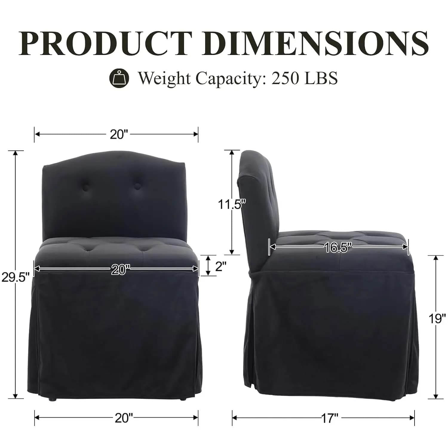 Black Velvet Makeup Vanity Chair with Back & Wheels