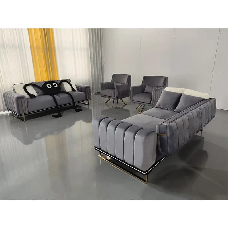 % Luxury  Leg White Sofa Velvet Fabric Living Room Couch Set Furniture