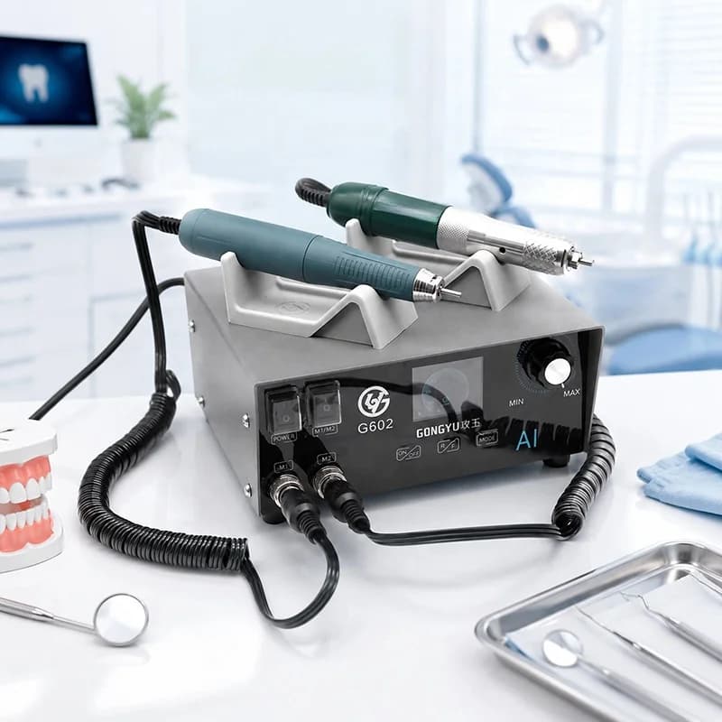 Professional Dental Lab Micromotor 60000RPM 300W Brushless Dual Handpiece A4+A7 AI Three-Mode Dental Polishing Grinding Machine
