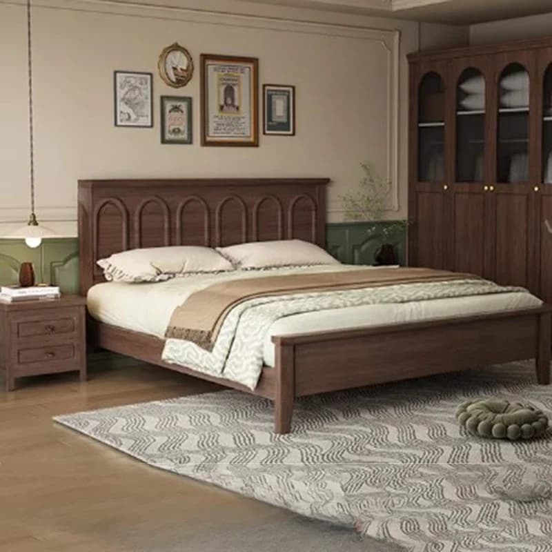 Nordic Wood Double Bed Headboard Drawers Elegant Matrimonial Italian Luxury Bed Storage Modern Villa Cama De Casal Furniture