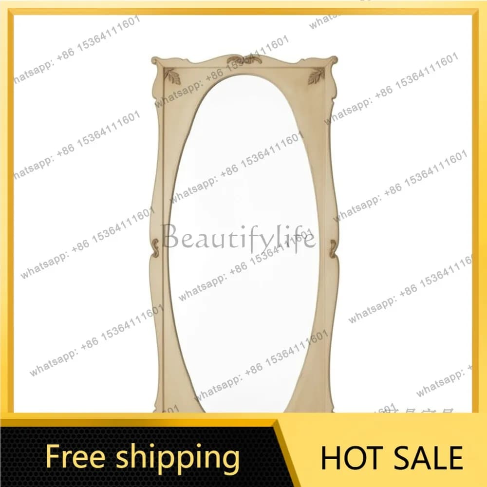 YJ French Retro Carved Full‑Length Mirror Mid‑Century Vintage Leaning Unit For American Bedroom Dressing Home Decor