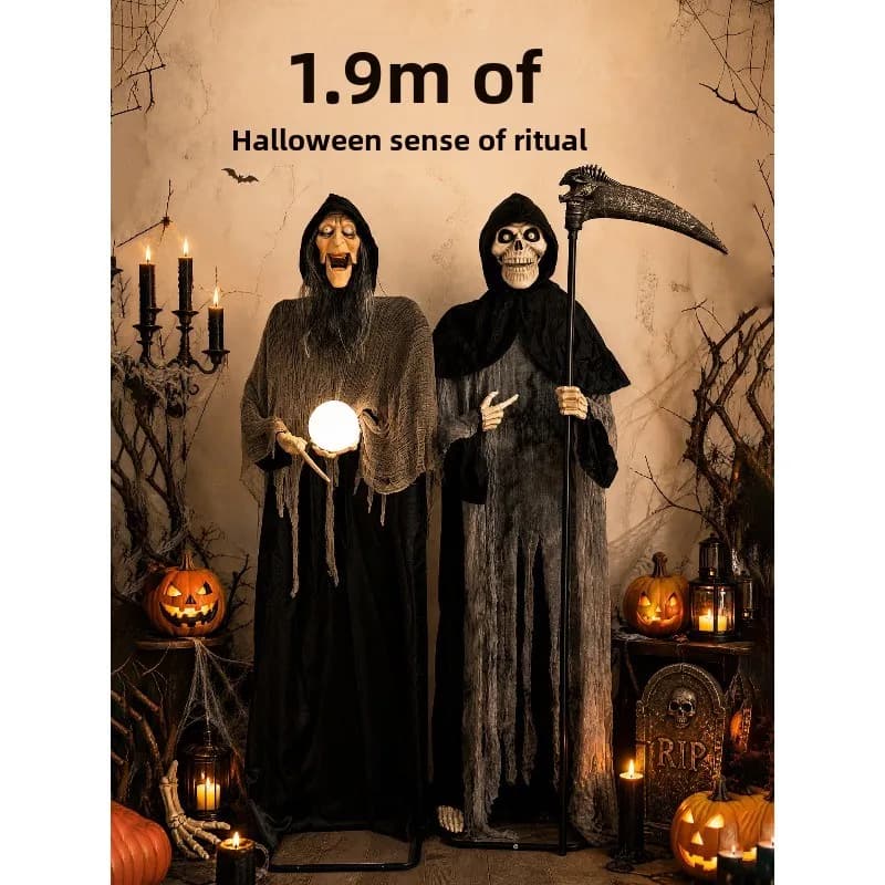 Halloween decoration large ornaments, electric skull ghost luminous hotel shopping mall theme party entrance atmosphere layout