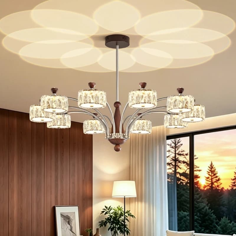 Living room chandelier, French medieval style crystal hall multi-head chandelier atmosphere full spectrum eye protection lamp