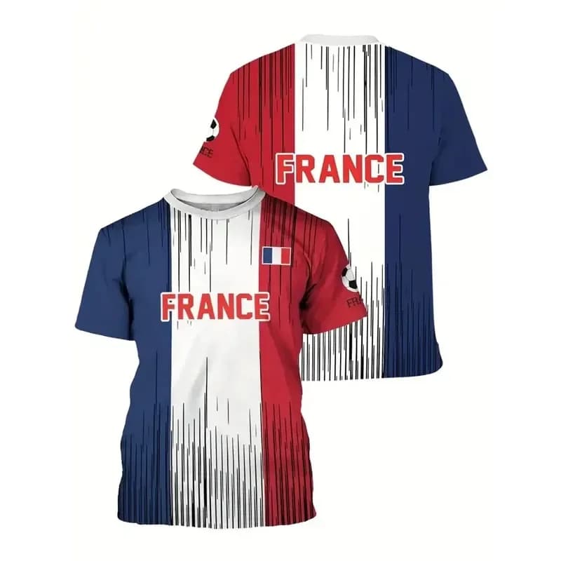 Men's French Style Minimalist T-Shirt with Flag, Rooster, and Eiffel Tower Print, Casual, Versatile, Perfect for Gifting