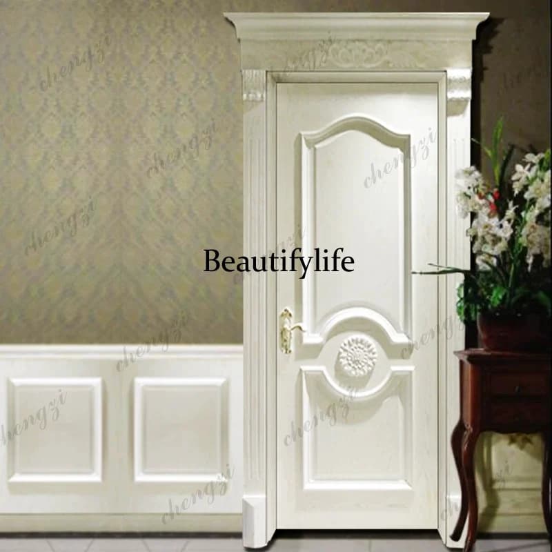 Painted wooden door interior set room flat opening multi-layer French and European door lock hardware engraving custom door
