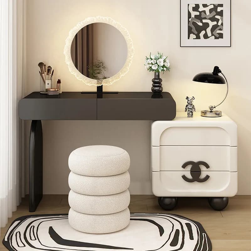 Simple European Vanity Table Lighting Natural Black Mirror Vanity Table White Drawers Meuble De Chambre Furniture For Home