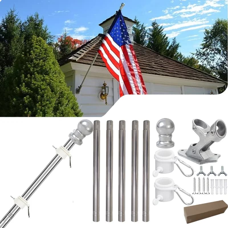 Stainless Steel Flagpole with Stainless Steel Flagpole Holder 180cm Flag Pole Kit with Rotating Rings