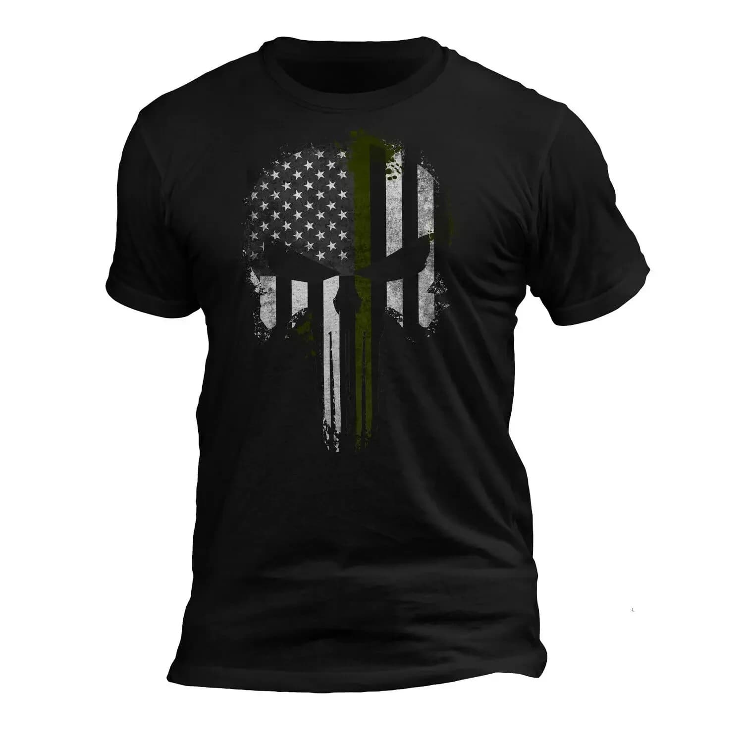 USA Patriotic Army Military Tactical Thin Green Line Skull T-Shirt