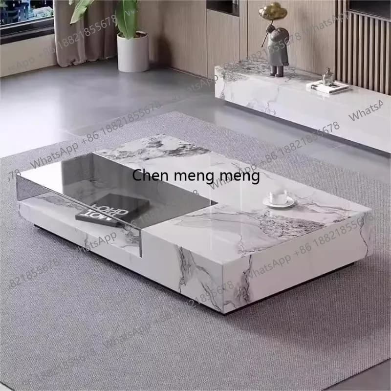 RR Italian Luxury Living Room Rock Slab Coffee Tables Modern Minimalist High-Grade Glass Coffee Table Customizable Furniture